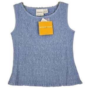 Vintage Michael Simon ~Woman Size L~ Blue Tank Top Beads Smocked Stretch NWT.